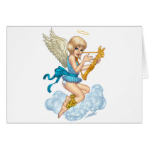 angel, flowers, yellow, gold, blue, blond, halo, wings, cloud, rio, characters, Card with custom graphic design