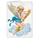 Angel with Halo and Golden Harp by Al Rio Greeting Card