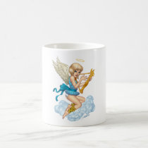 angel, flowers, yellow, gold, blue, blond, halo, wings, cloud, rio, angels, Mug with custom graphic design