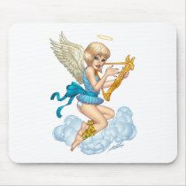 angel, flowers, yellow, gold, blue, blond, halo, wings, cloud, rio, characters, Mouse pad with custom graphic design