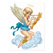 angel, flowers, yellow, gold, blue, blond, halo, wings, cloud, rio, characters, Postcard with custom graphic design