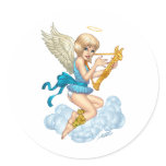 Angel with Halo and Golden Harp by Al Rio Sticker