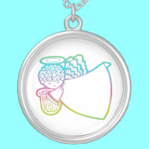 Angel with Lyre Sterling Silver Necklace by Artists4God Angel with Lyre Sterling Silver Necklace