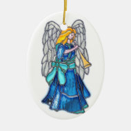 Angel with Trumpet Stained Glass Christmas Tree Ornament