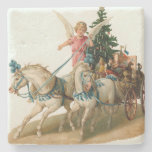 Angel With Wagon Load of Christmas Symbols Stone Beverage Coaster