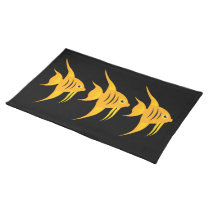AngelFish in the deep blue sea_on black placemats
