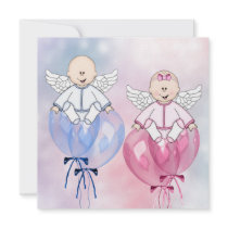 Angels Balloons Pink Blue Reveal Party Personalized Announcements