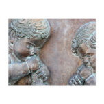 Angels blowing trumpets copper aged relief post card