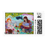 Angels Having A Cup Of Tea. Painting. Stamp