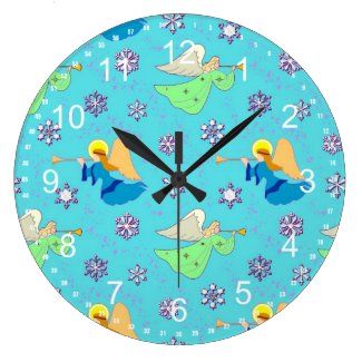 Angels in Blue – Snowflakes & Horns Round Wallclocks