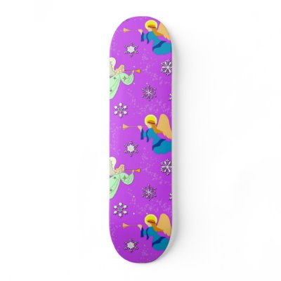 Angels in Violet - Snowflakes & Trumpets Skate Boards by DianeClancyHolidays