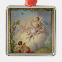 Angels Playing with a Bird in a Landscape Christmas Ornaments