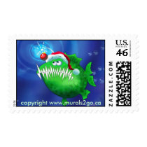 Angler Fish wearing Santa Hat postage by murals2go Angler Fish wearing Santa Hat postage