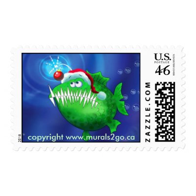 Angler Fish wearing Santa Hat Postage by murals2go