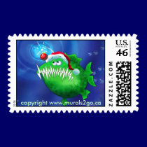 Angler Fish wearing Santa Hat postage