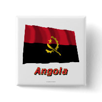 Angola Waving Flag with Name Pinback Button
