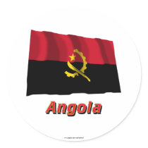 Angola Waving Flag with Name Round Stickers