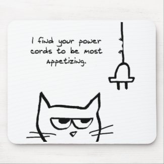 Angry Cat Chews up your Power Cords Mousepads