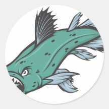 Angry Coelacanth Fish Round Stickers