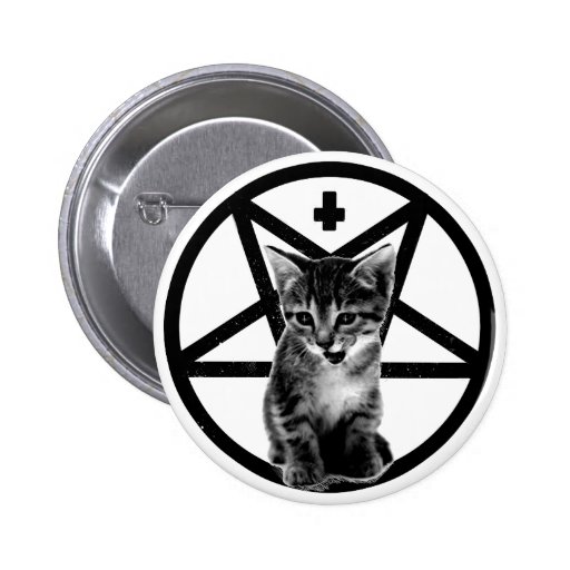 Angry Kitten Inverted Cross & Pentagram Button