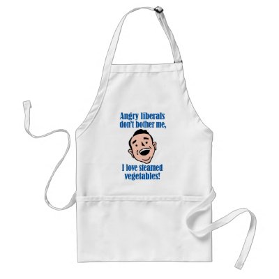 Angry liberals vs. steamed vegetables aprons by RightWingGifts