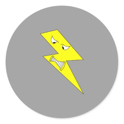 Angry Lightning. Yellow on Gray. Round Stickers