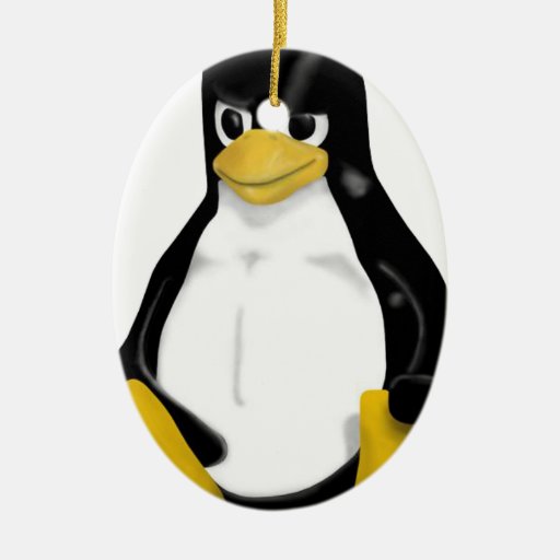 ANGRY LINUX TUX PENGUIN Double-Sided OVAL CERAMIC CHRISTMAS ORNAMENT