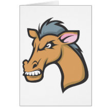 Angry Mad Wild Brown Horse Cartoon Greeting Cards