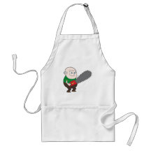 Angry man with chainsaw cartoon apron