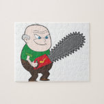 Angry man with chainsaw cartoon jigsaw puzzle
