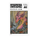 Angry pink dragon postage stamp