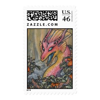 Angry pink dragon postage stamp