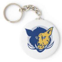 angry razorback wild pig hog boar head keychains
