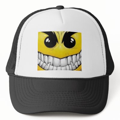 angry smily face trucker hat by nikowilliams