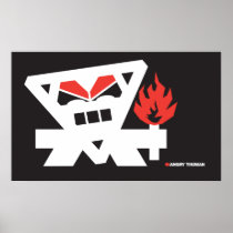 Angry Tikiman - white on black Print