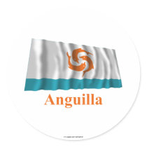 Anguilla Waving Local Flag with Name Round Sticker