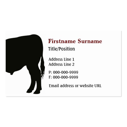 Angus Cow Silhouette Business Card Template (back side)