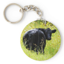 Angus Steer in Tall Yellow Grass Key Chains