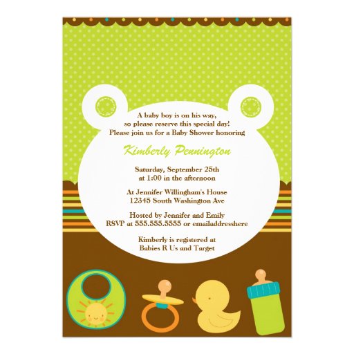 Animal bear boy's baby shower party invitation