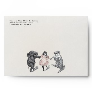 Animal Birthday Party Invitation Green Dot Border envelope