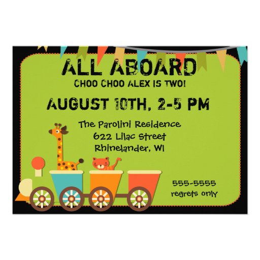 Animal Birthday Train Birthday Invitations