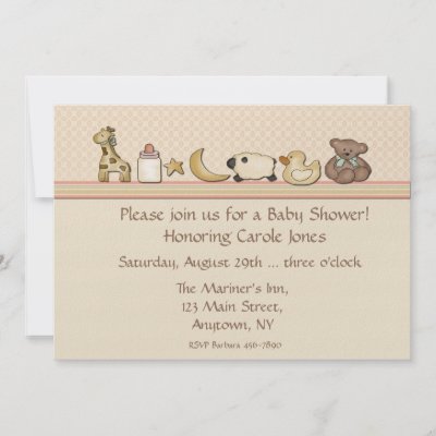 Baby Shower Invitation Paper  Envelopes on Baby Shower Invitation With Cute Animal Border On Ecru Background  It