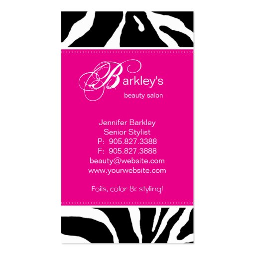 Animal Business Card Zebra Beauty Salon Pink (back side)