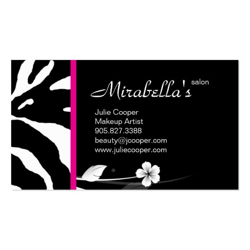 Animal Business Card Zebra Floral Black Pink (back side)