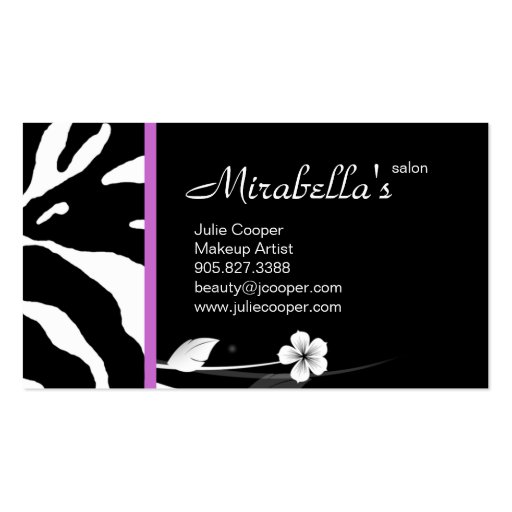 Animal Business Card Zebra Floral Black Purple (back side)