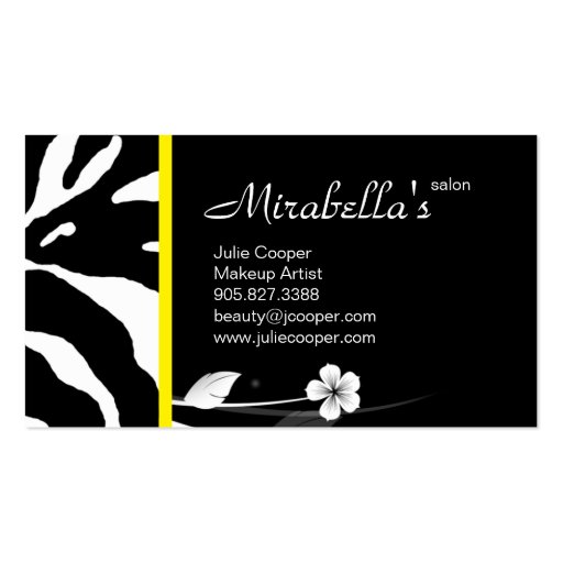 Animal Business Card Zebra Floral Black Yellow (back side)