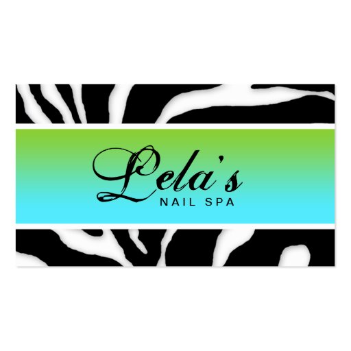 Animal Business Card Zebra Nail Salon Blue Green