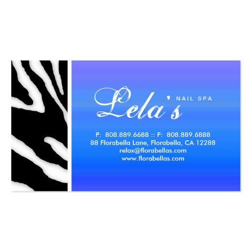 Animal Business Card Zebra Nail Salon Blue Purple (back side)