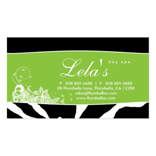 Animal Business Card Zebra Nail Salon Lime (front side)