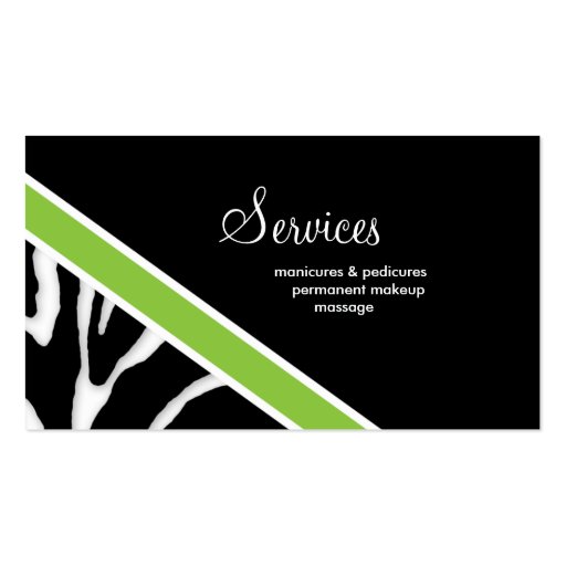 Animal Business Card Zebra Nail Salon Lime Angle (back side)